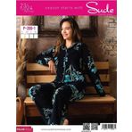 Sude Kadın Gömlek Önden Düğmeli Polar Desenli Pijama Takımı P200/1- 1 Adet - Lacivert - M