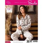 Sude Kadın Gömlek Önden Düğmeli Polar Desenli Pijama Takımı P200/17 - 1 Adet - Beyaz - L