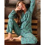 Sude Kadın Gömlek Önden Düğmeli Polar Desenli Pijama Takımı P200/353 - 1 Adet Yeşil-S