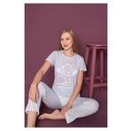 Sude Kadın Sıfır Yaka Kısa Kol Snoopy Desen Pijama Takımı Mavi