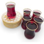 Sudedi Home Altın Yaldızlı Desenli Çay Bardağı Takımı 6 Kişilik Cam Çay Seti - Renkli - 150 ml