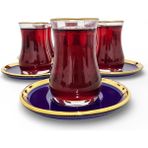 Sudedi Home Gerçek Altın Yaldızlı Çay Bardağı Seti 6 Kişilik - Mavi - Altın - 150 ml