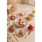 Sudedi Home Pudra Pembe Cam Pasta Takımı 7 Parça Sunum Seti Kabartmalı Desenli