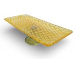 Sudedi Home Sarı Cam Baklava Desenli Ayaklı Sunum Tabağı 37×18 cm