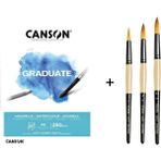 Südor 123 Seri Sentetik Kıl Suluboya Fırça Seti ve Canson Graduate Defter A5 250GR - Karışık-Çok Renkli - standart