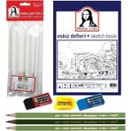 Südor Monalisa Eskiz Seti A5 10 Parça + Defter + Kurşun Kalem Seti + Sigli + 1 Paket Pastel Dağıtma 3'lü