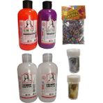 Südor Slime Yapma Seti 250ML 4 Adet Turuncu Mor Renkli Köpük ve Toz Sim İçerir - Set x Set x Karışık-Çok Renkli