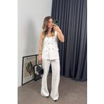 Sue Store Beyaz Kristal Papatya Düğmeli Taşlı Yelek Pantolon Takım