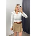 Sue Store Beyaz Yakası Fermuarlı Balıkçı Yaka Yumoş Kazak - Standart