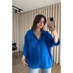 Sue Store Saks Mavi Oversize Modal Kumaş Gömlek - Standart