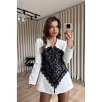 Sue Store Siyah Beyaz Dantel Korseli Tasarım Blazer Ceket