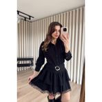 Sue Store Siyah Etekten Dantel Detaylı Gömlek Yaka Kemerli Elbise