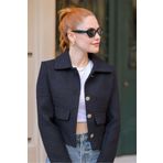 Sue Store Siyah Vatkalı Düğmeli Astarlı Tüvit Blazer Ceket