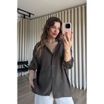 Sue Store Vintage Haki Oversize Modal Kumaş Gömlek