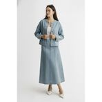 Suede Style 5264 - Şık Rahat Pile Detaylı Kadın Kot Etek Ceket Takımı
