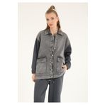 Suede Style 5361 - Kolu Penye Detaylı Rahat Şık Kadın Kot Ceket