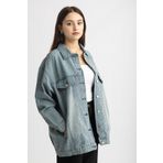 Suede Style 5431 - Lazer Detaylı Yapıştırma Taşlı Rahat Şık Kadın Kot Ceket