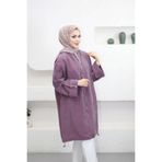 Suede Style 6346 - Rahat Fermuarlı Cepli Kol Düğme Detaylı Uzun Tunik