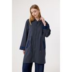 Suede Style 6366 - Rahat Fermuarlı Cepli 2 İplik Kot Garnili Bel Bağlamalı Uzun Tunik Kap