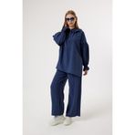 Suede Style 6374 - Şık Rahat Yumuşak Modal Kumaş Yaka ve Bel Bağlama Detaylı Salaş Kadın Takım