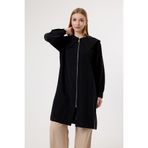 Suede Style 6437 - Şık Rahat Fermuarlı Bebe Yaka Kemer Bağlama Detaylı Uzun Tunik Kap