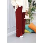 Suede Style Yanları Düğme Detaylı Rahat Salaş Kadın Pantolonu 5581