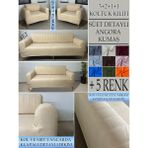 Süet Detaylı Angora Kumaş 3+2+1+1 Komple Giydirme Kanepe&çekyat, Bohem, Vb. Model Koltuk Kılıfı - 180 x 240 cm - Bej