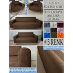 Süet Detaylı Angora Kumaş 3+2+1+1 Komple Giydirme Kanepe&çekyat, Bohem, Vb. Model Koltuk Kılıfı - 180 x 240 cm - Kahverengi