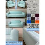 Süet Detaylı Angora Kumaş 3+2+1+1 Komple Giydirme Kanepe&çekyat, Bohem, Vb. Model Koltuk Kılıfı - 180 x 240 cm - Mint