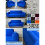 Süet Detaylı Angora Kumaş 3+2+1+1 Komple Giydirme Kanepe&çekyat, Bohem, Vb. Model Koltuk Kılıfı - 180 x 240 cm - Parlement Mavisi - Gece Mavisi