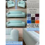 Süet Detaylı Angora Kumaş 3+3+1+1 Komple Giydirme Kanepe&çekyat, Bohem, Porto, Vb. Model Koltuk Kılıfı - 180 x 240 cm - Mint