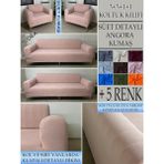 Süet Detaylı Angora Kumaş 3+3+1+1 Komple Giydirme Kanepe&çekyat, Bohem, Porto, Vb. Model Koltuk Kılıfı - 180 x 240 cm - Pudra