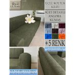 Süet Detaylı Angora Kumaş 3lü Komple Giydirme Kanepe & Çekyat, Bohem, Porto, Vb. Model Koltuk Kilifi - 180 x 240 cm - Haki