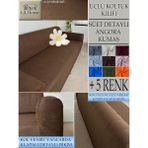 Süet Detaylı Angora Kumaş 3lü Komple Giydirme Kanepe & Çekyat, Bohem, Porto, Vb. Model Koltuk Kilifi - 180 x 240 cm - Kahverengi