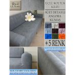 Süet Detaylı Angora Kumaş 3lü Komple Giydirme Kanepe & Çekyat, Bohem, Porto, Vb. Model Koltuk Kilifi - 180 x 240 cm - Koyu Gri