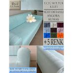 Süet Detaylı Angora Kumaş 3lü Komple Giydirme Kanepe & Çekyat, Bohem, Porto, Vb. Model Koltuk Kilifi - 180 x 240 cm - Mint