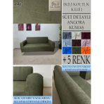 Süet Detaylı Angora Kumaş Çift Kişilik Komple Giydirme 2'li Kanepe, Bohem, Vb Model Koltuk Kılıfı - 120 x 160 cm - Haki