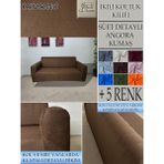 Süet Detaylı Angora Kumaş Çift Kişilik Komple Giydirme 2'li Kanepe, Bohem, Vb Model Koltuk Kılıfı - 120 x 160 cm - Kahverengi