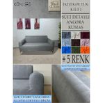 Süet Detaylı Angora Kumaş Çift Kişilik Komple Giydirme 2'li Kanepe, Bohem, Vb Model Koltuk Kılıfı - 120 x 160 cm - Koyu Gri