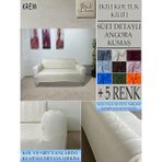 Süet Detaylı Angora Kumaş Çift Kişilik Komple Giydirme 2'li Kanepe, Bohem, Vb Model Koltuk Kılıfı - 120 x 160 cm - Krem