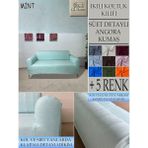 Süet Detaylı Angora Kumaş Çift Kişilik Komple Giydirme 2'li Kanepe, Bohem, Vb Model Koltuk Kılıfı - 120 x 160 cm - Mint