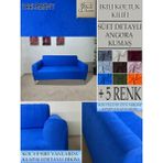 Süet Detaylı Angora Kumaş Çift Kişilik Komple Giydirme 2'li Kanepe, Bohem, Vb Model Koltuk Kılıfı - 120 x 160 cm - Parlement Mavisi - Gece Mavisi