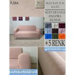 Süet Detaylı Angora Kumaş Çift Kişilik Komple Giydirme 2'li Kanepe, Bohem, Vb Model Koltuk Kılıfı - 120 x 160 cm - Pudra
