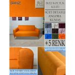 Süet Detaylı Angora Kumaş Çift Kişilik Komple Giydirme 2'li Kanepe, Bohem, Vb Model Koltuk Kılıfı - 120 x 160 cm - Turuncu