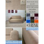 Süet Detaylı Angora Kumaş Çift Kişilik Komple Giydirme 2'li Kanepe, Bohem, Vb Model Koltuk Kılıfı - 120 x 160 cm - Vizon