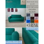 Süet Detaylı Angora Kumaş Çift Kişilik Komple Giydirme 2'li Kanepe, Bohem, Vb Model Koltuk Kılıfı - 120 x 160 cm - Zümrüt
