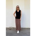 Süet Dokulu Kloş Etek - Kahverengi - M