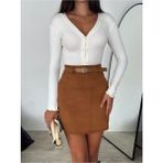 Süet Etek Kemerli / Belt Suede Skırt Model - Kahverengi - XL