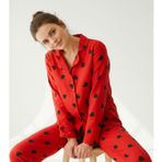 Süet Gömlek Pijama Takımı 7107 Kalpli Kırmızı