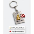 Sufi Tesbih Esans Ve Hediyelik Konya Mevlana Temalı Çelik Anahtarlık – Türk Bayraklı Metal Tasarım Hediyelik - Gümüş